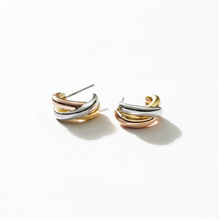 Trinity Hoop Earrings Tri Gold Plated