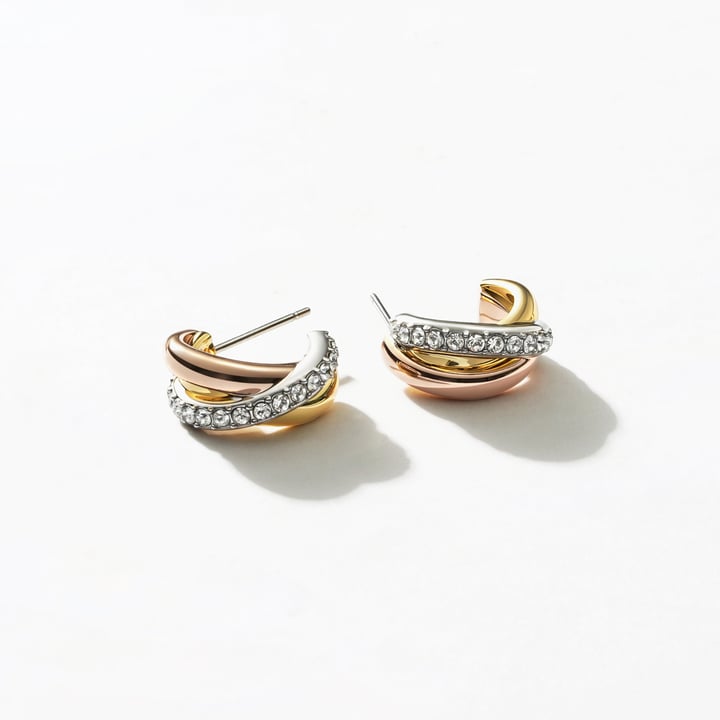 Trinity Brilliance Hoop Earrings Tri Gold Plated Clear