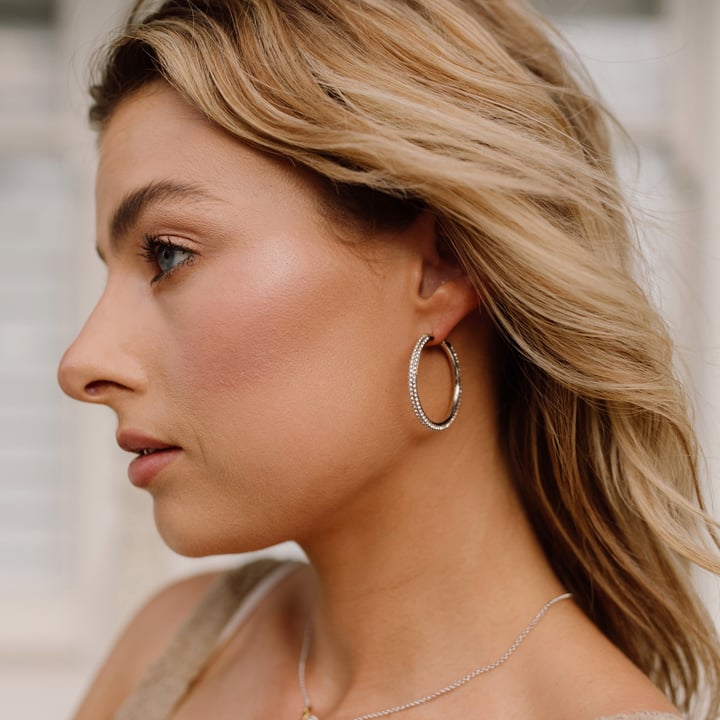 Pave Statement Hoop Earrings Clear Crystals Rhodium Plated
