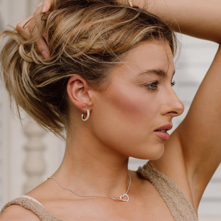 Pave Hoop Earrings Clear Crystals Rhodium Plated