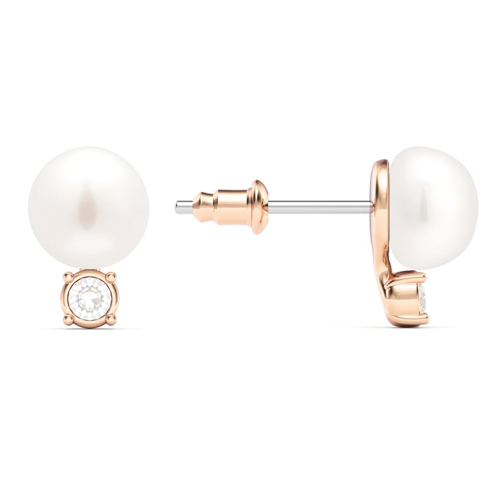 Dewdrop Freshwater Pearl Crystals Stud Earrings White Freshwater Pearl Rose Gold Plated