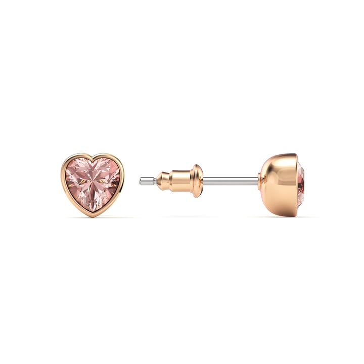 Petite Heart Solitaire Stud Earrings Vintage Rose Crystals Rose Gold Plated