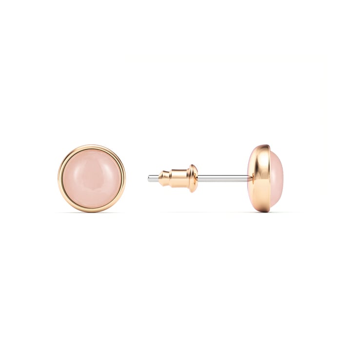 Round Petite Cabochon Stud Earrings Rose Quartz Rose Gold Plated