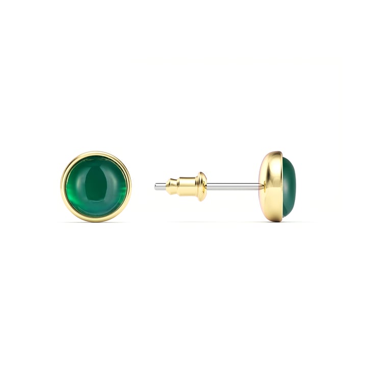 Round Petite Cabochon Stud Earrings Green Onyx Gold Plated