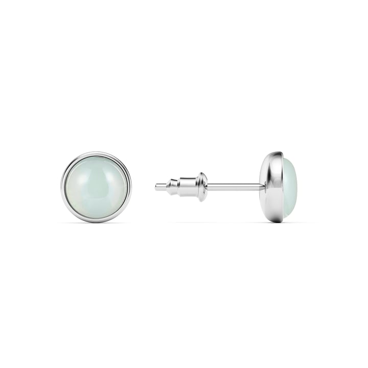 Round Petite Cabochon Stud Earrings Amazonite Rhodium Plated