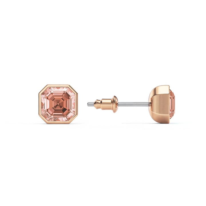 Asscher Stud Earrings with Vintage Rose Crystals Rose Gold Plated