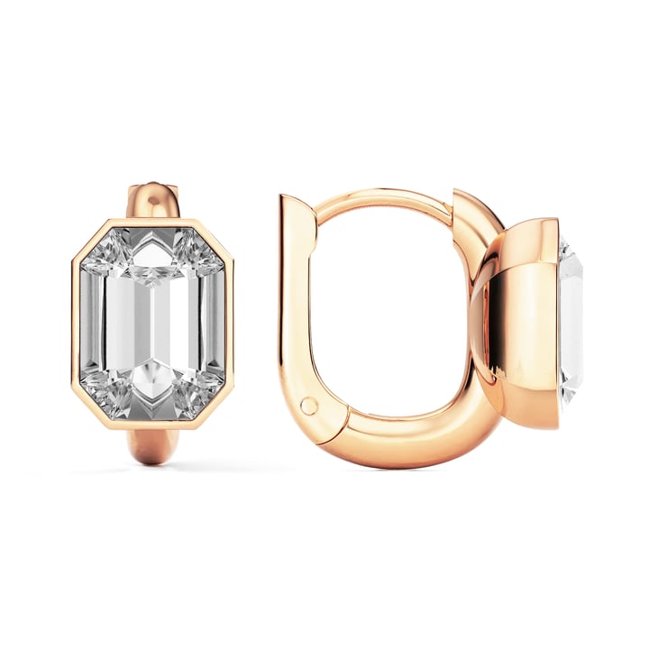 Octagon Statement Hoop Earrings with Clear Crystals Rose Gold Plated