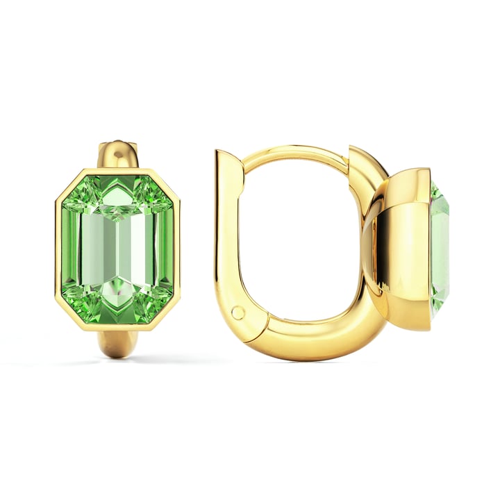Octagon Statement Hoop Earrings with Peridot Crystals Gold Plated
