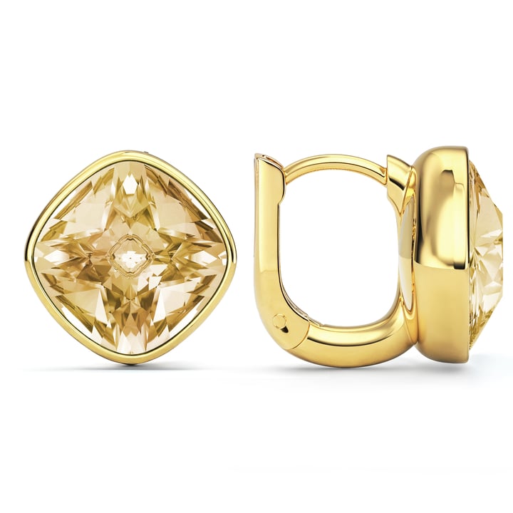 Cushion Statement Hoop Earrings with Crystal Golden Shadow Crystals Gold Plated
