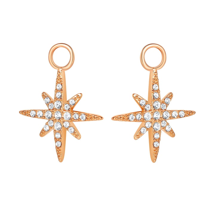 Polaris Star Mix Hoop Earring Charms made with Clear Swarovski Crystals Rose Gold Plated