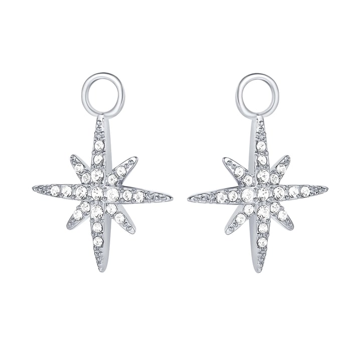 Polaris Star Mix Hoop Earring Charms made with Clear Swarovski Crystals Rhodium Plated