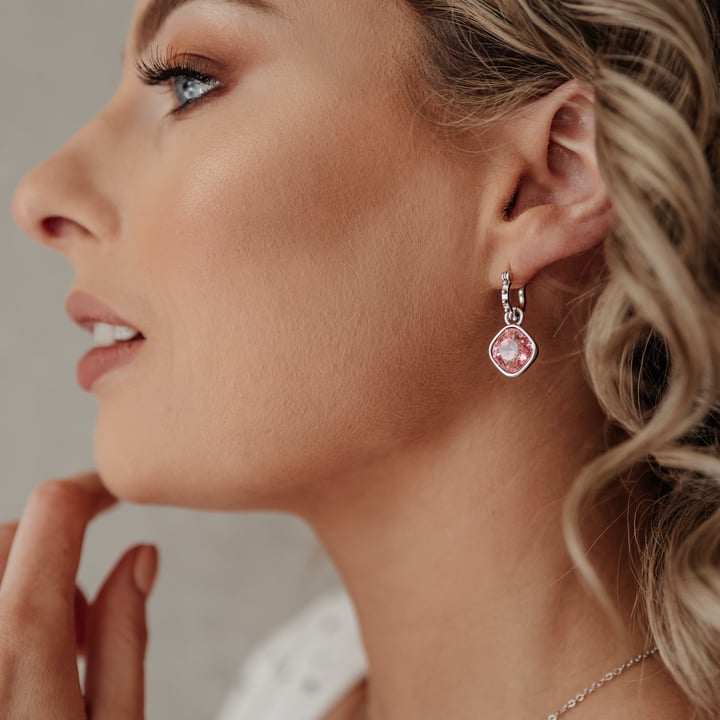 Cushion Mix Charms with Light Rose Swarovski Crystal Rhodium Plated