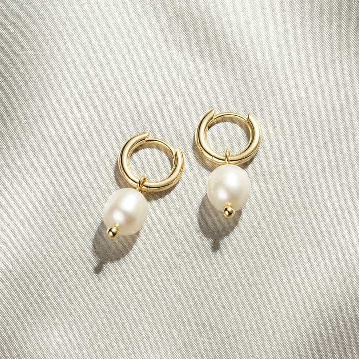 Oval Freshwater Pearl Drop Mix Charm Rhodium Plated