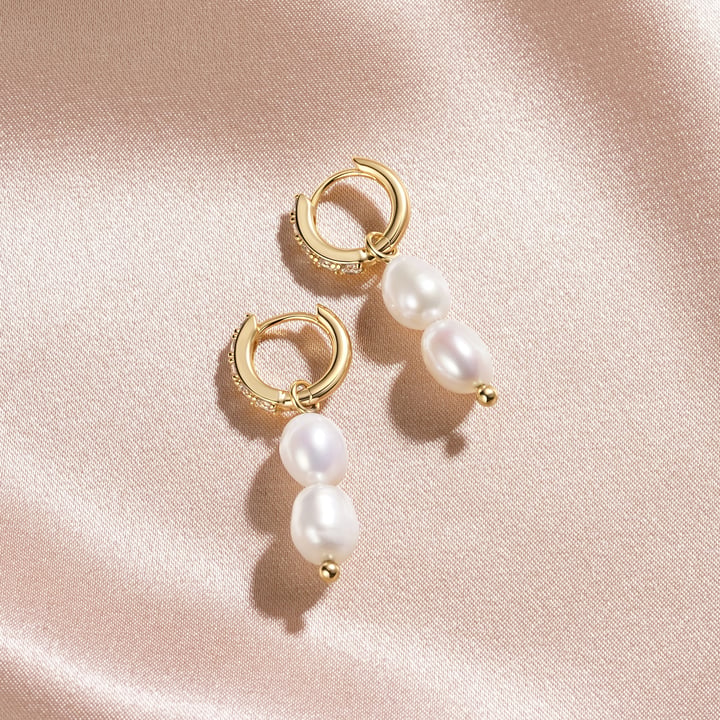 Double Organic Freshwater Pearl Drop Mix Charm Rose Gold Plated