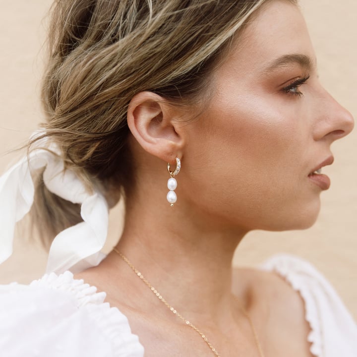 Double Organic Freshwater Pearl Drop Mix Charm Rhodium Plated