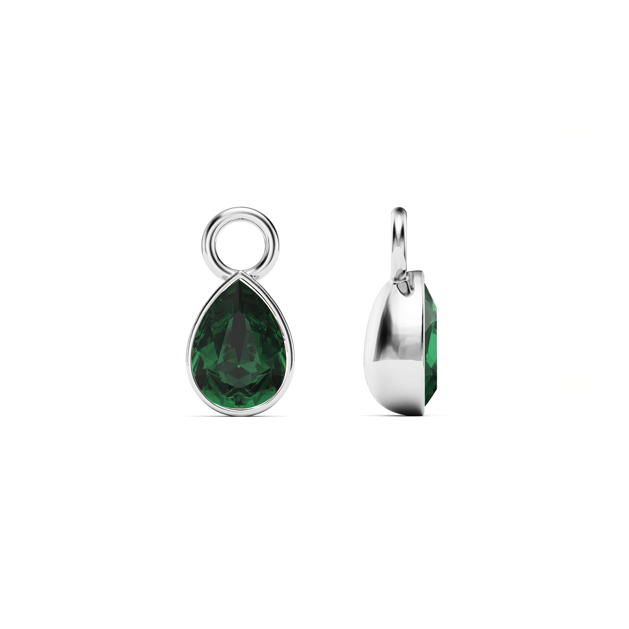 Petite Teardrop Mix Charms with Emerald Crystals Rhodium Plated
