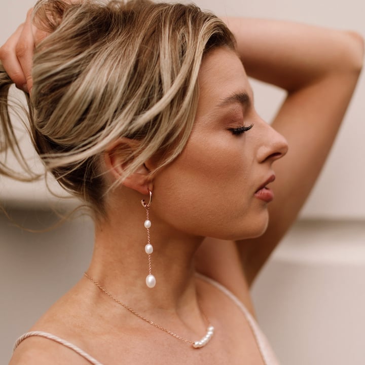 Triple Drop Freshwater Pearl Mix Charm Rose Gold Plated