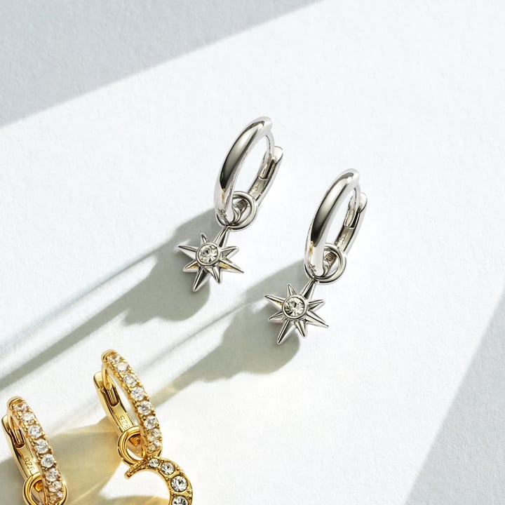 Compass Star Studded Mix Charms Clear Crystals Rhodium Plated