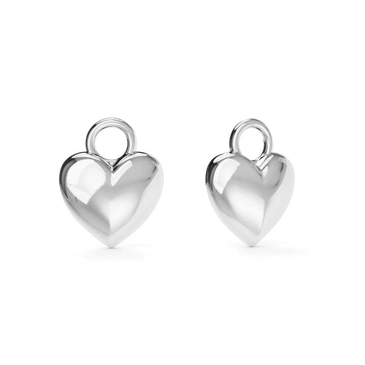 Minimal Puffed Heart Mix Charms Rhodium Plated