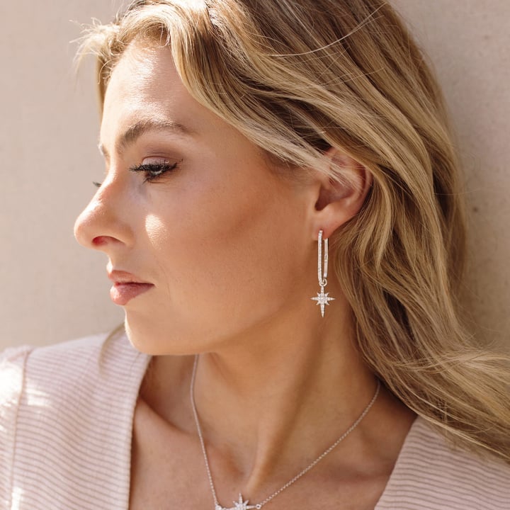Polaris Long Star Mix Charms Clear Crystals Rose Gold Plated