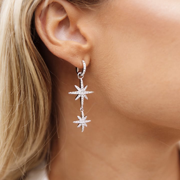 Polaris Statement Drop Star Mix Charms Clear Crystals Rose Gold Plated