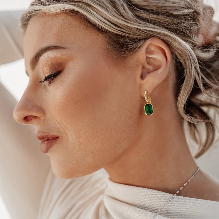 Octagon Mix Charms Emerald Crystal Gold Plated