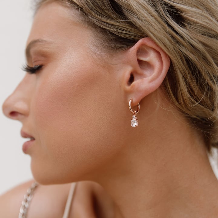 Minimal Mix Hoop Carrier Earrings in Sterling Silver Clear Gold Plated