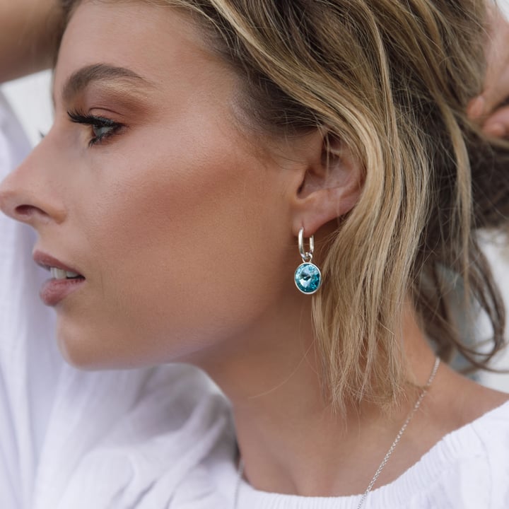 Minimal Long Mix Hoop Carrier Earrings in Sterling Silver Clear Gold Plated