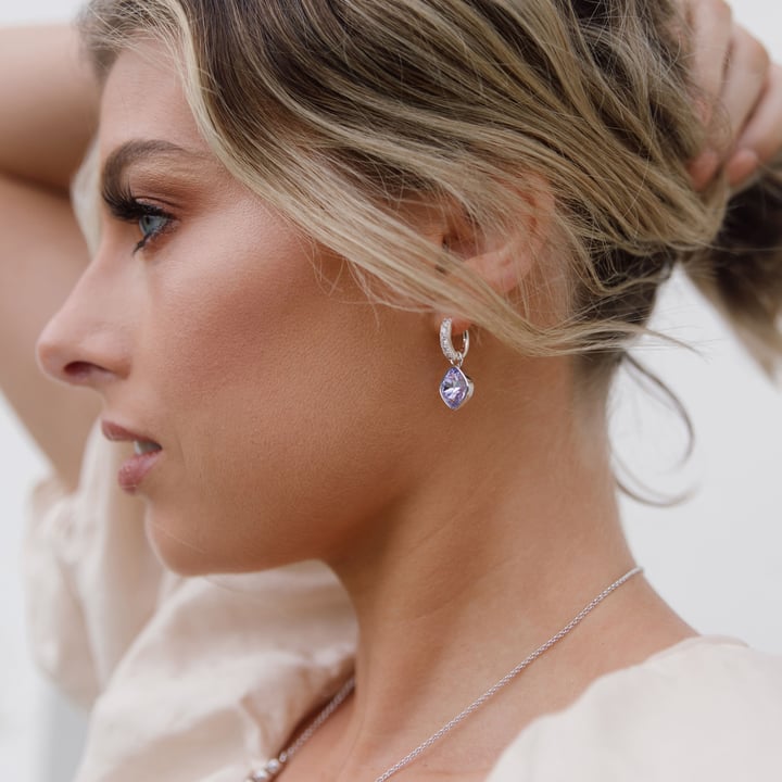 Eternity Bold Mix Hoop Carrier Earrings in Sterling Silver Clear Gold Plated