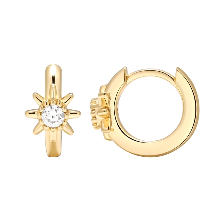 Polaris Star Mix Hoop Earrings Clear Crystals Sterling Silver Gold Plated