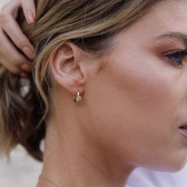 Polaris Star Mix Hoop Earrings Clear Crystals Sterling Silver Gold Plated