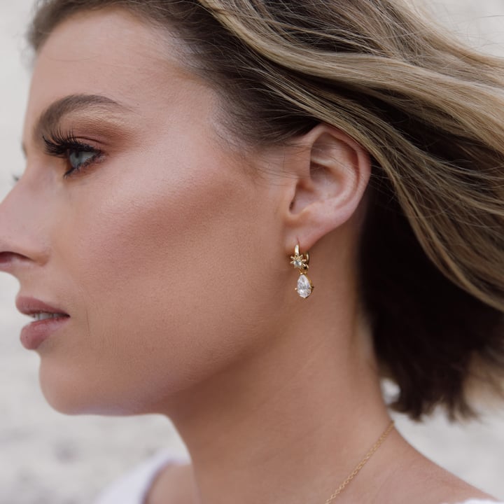 Polaris Star Mix Hoop Earrings Clear Crystals Sterling Silver Gold Plated