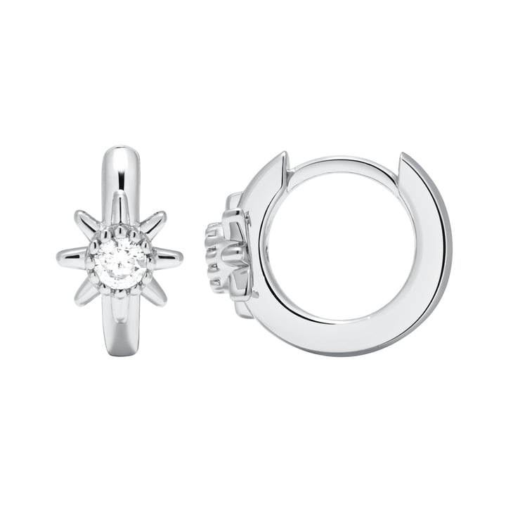 Polaris Star Mix Hoop Earrings Clear Crystals Sterling Silver Rhodium Plated
