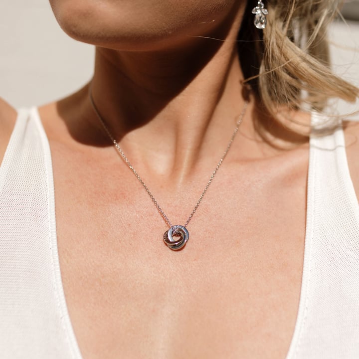 Personalised Mini Interlocking Triple Family Circles Necklace in Sterling Silver