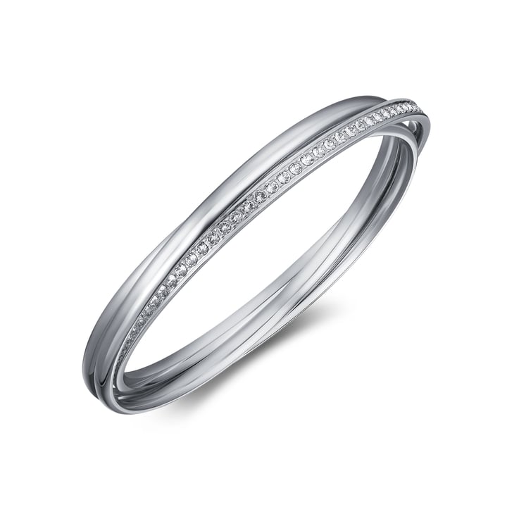 Trinity Interlocking Bracelet Bangle with Clear Swarovski Crystals Rhodium Plated