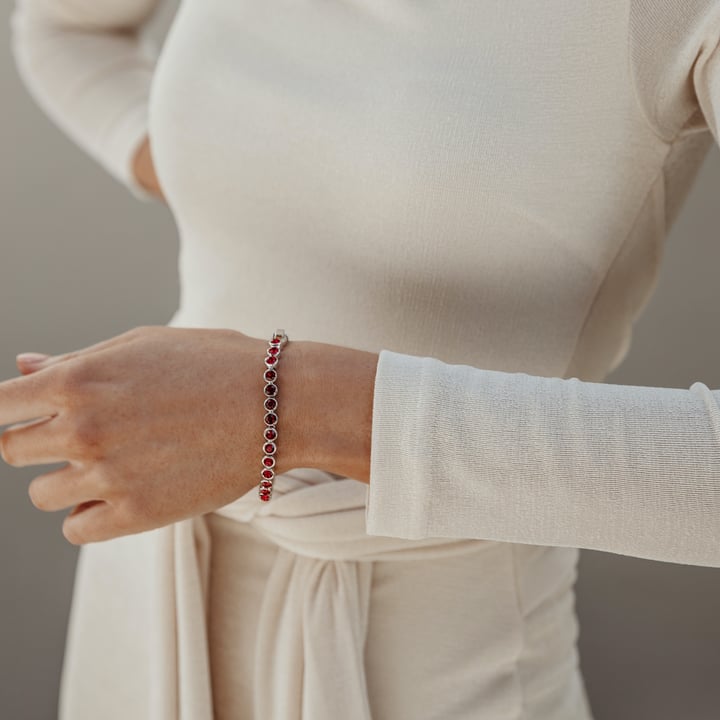 Tennis Bracelet with Scarlet Swarovski Crystal Rhodium Plated