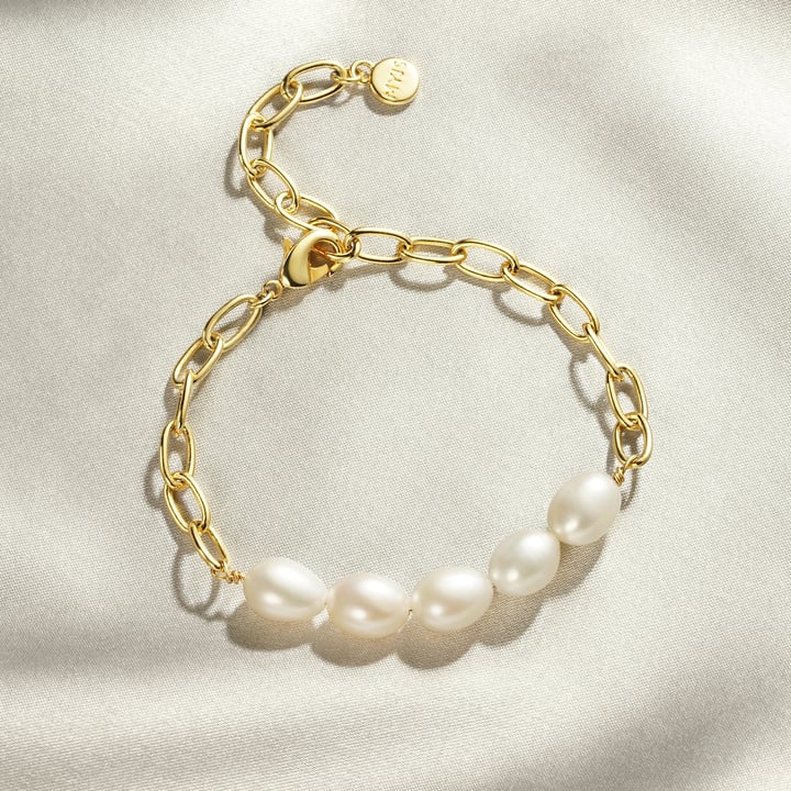 Bold Oval Freshwater Pearl Bracelet Rose Gold Plated