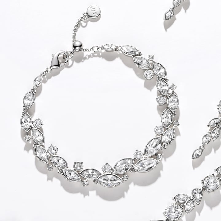 Paloma Bracelet with Clear Swarovski Crystals Rhodium Plated