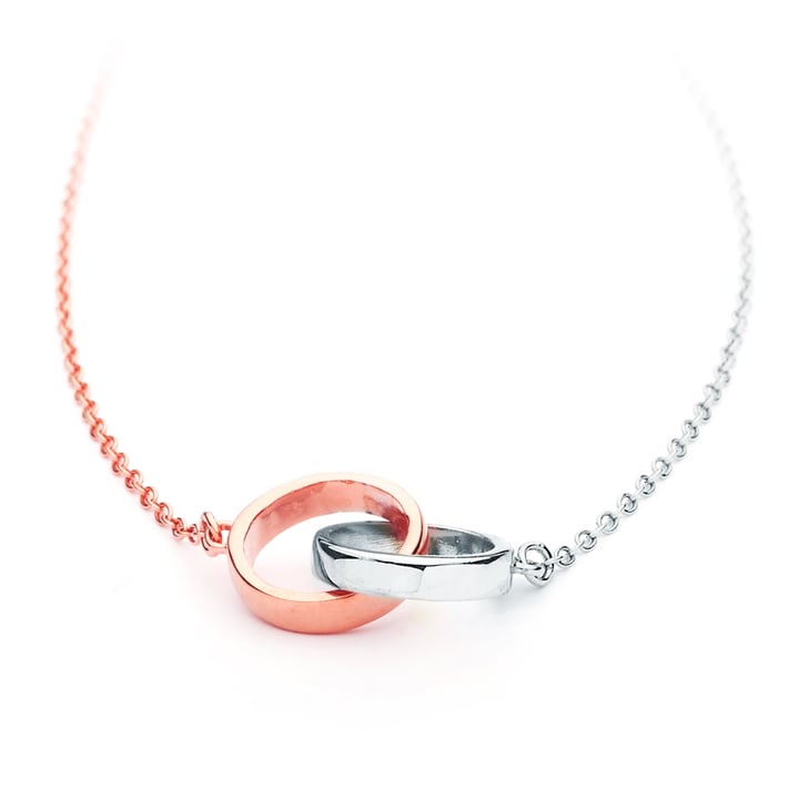 Interlocking Circles Necklace TWO TONE Plated Love Double Circle Pendant Rose Gold