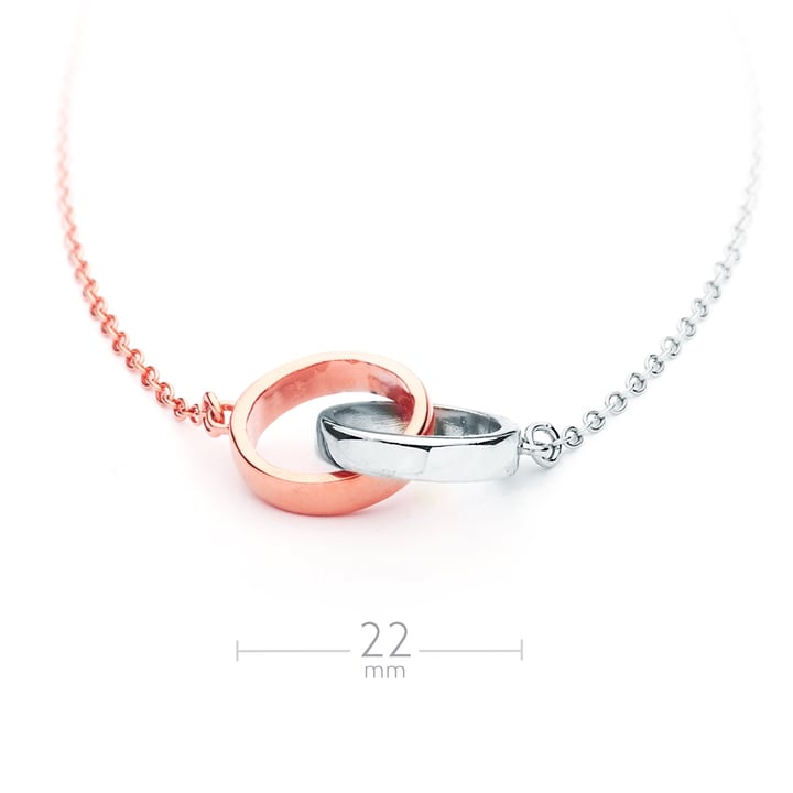 Interlocking Circles Necklace TWO TONE Plated Love Double Circle Pendant Rose Gold