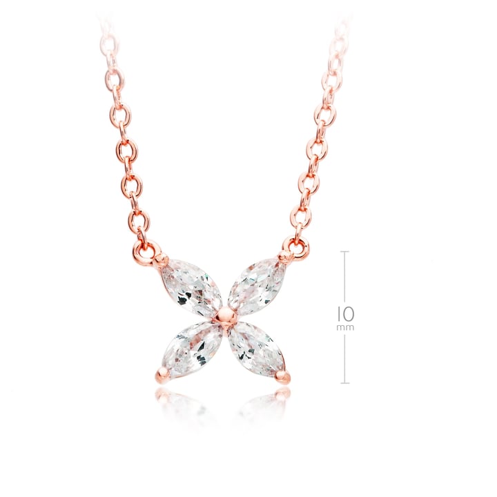 Victoria Flower Marquise CZ Pendant Necklace Bridal Rose Gold Plated