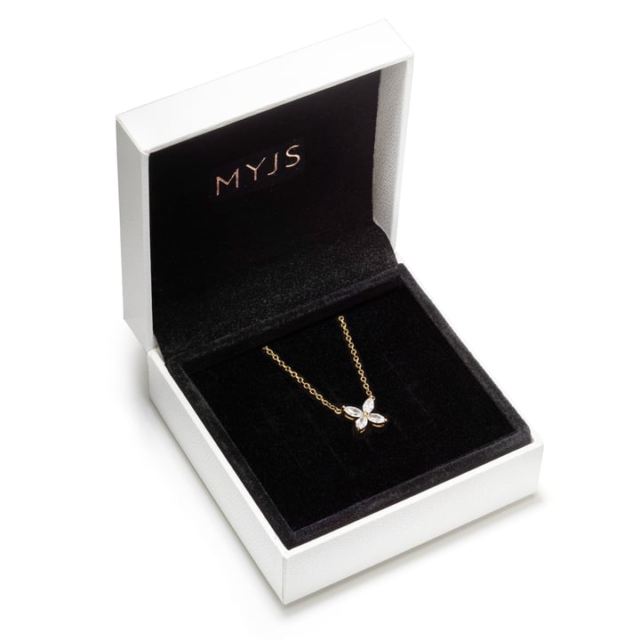 Victoria Flower Marquise CZ Pendant Necklace Bridal Gold Plated