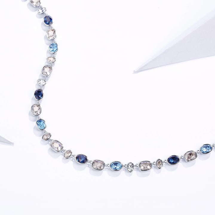 Festival Necklace with Blue Swarovski Crystals Bridal Rhodium Plated