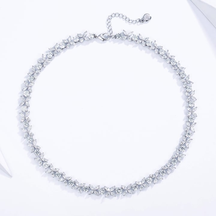 Victoria Necklace with Marquise Clear CZ Bridal Rhodium Plated