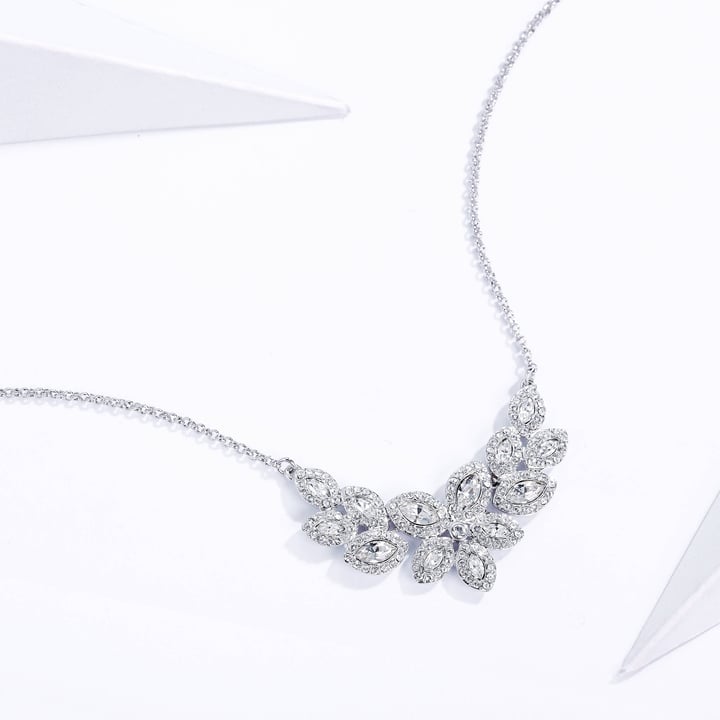 Baron Marquise Necklace with Clear Swarovski Crystals Rhodium Plated Bridal