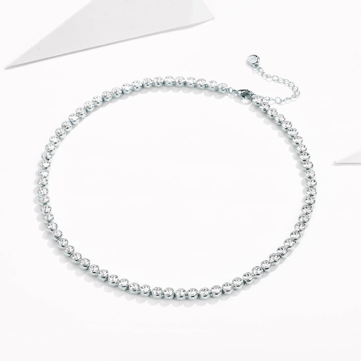 Tennis Necklace with Clear Swarovski Crystals Bridal Rhodium Plated
