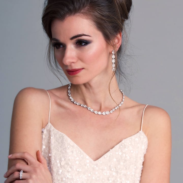 Talesia Necklace with Clear Swarovski Crystals Rhodium Plated Bridal