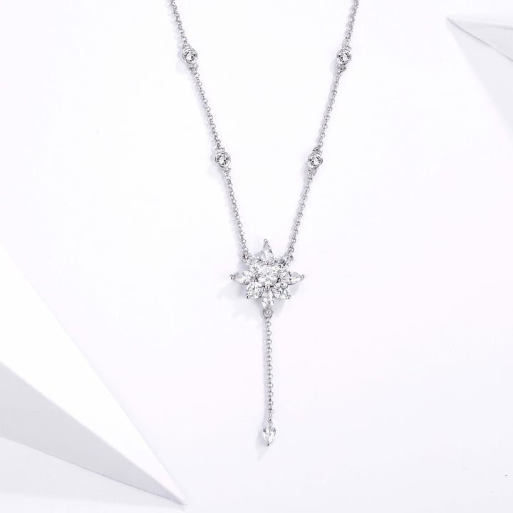 Camelia Stella Star Drop Necklace with Clear CZ