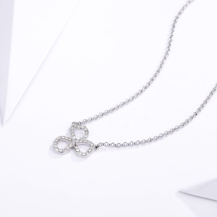 Open Flower Petal Necklace with Clear Swarovski Crystals