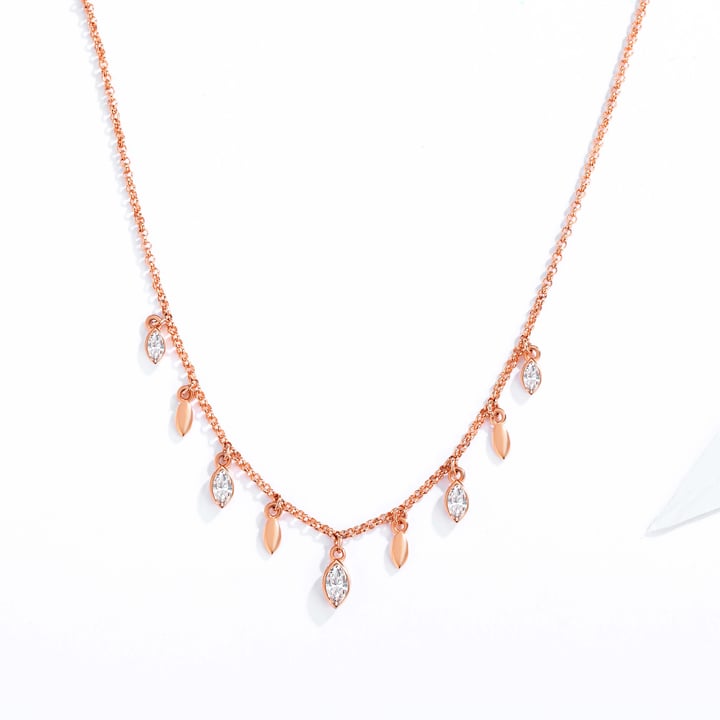 Mayfly Layer Necklace with Clear Swarovski Crystals Rose Gold Plated